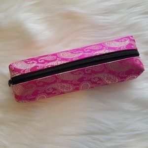 Silk Cosmetic Pouch - Hot Pink/Gold